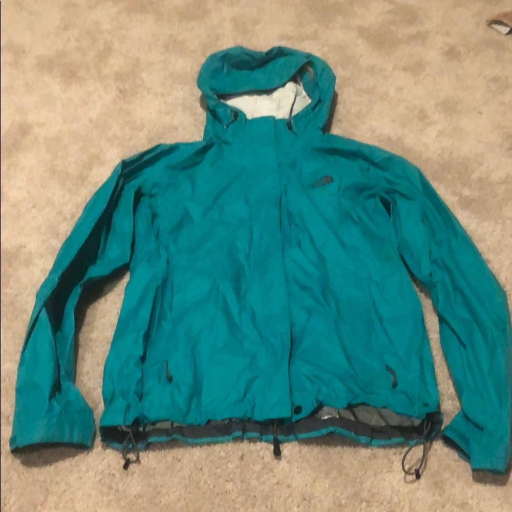 Teal North Face rain jacket